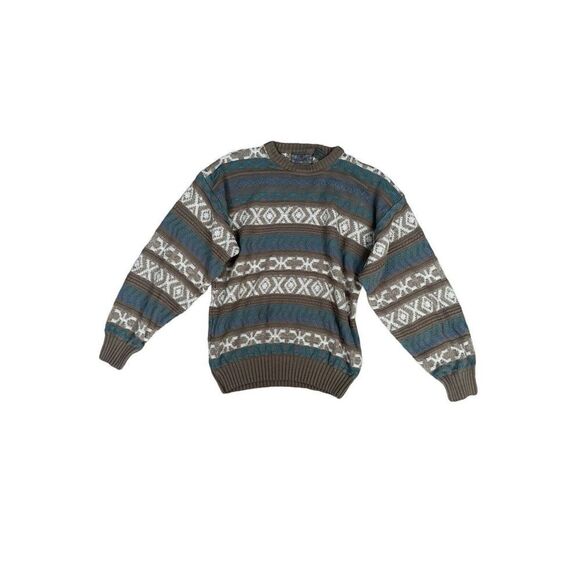 vintage magnet cable knit grandpa crewneck sweater cosby pattern men’s large - Picture 1 of 7